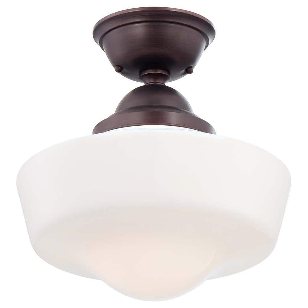 Brushed Bronze Opal Glass Semi-Flush Mount Light