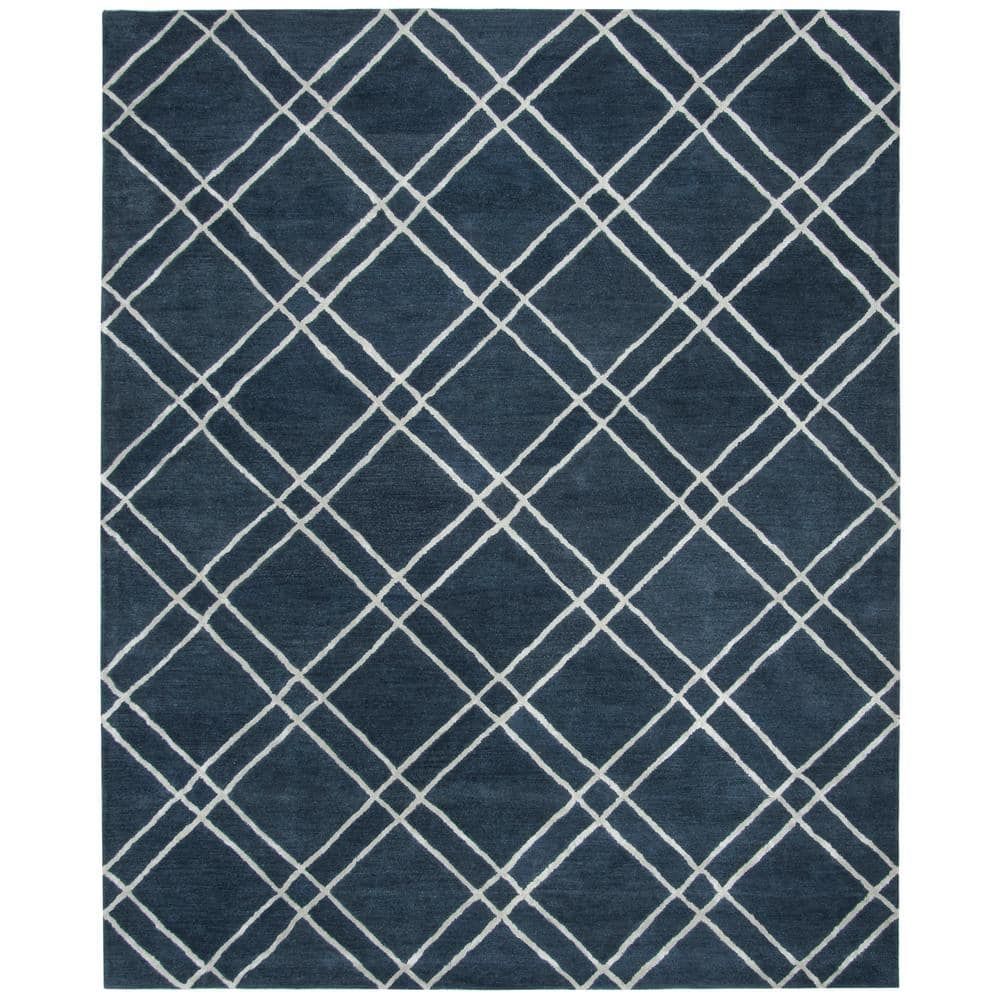 Handmade Tufted Blue Wool 9' x 12' Rectangular Rug