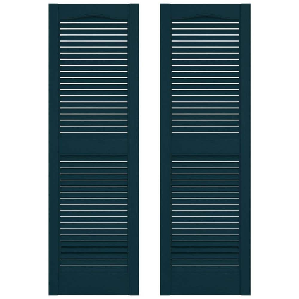 Midnight Blue Rectangular Vinyl Louvered Exterior Shutters Pair