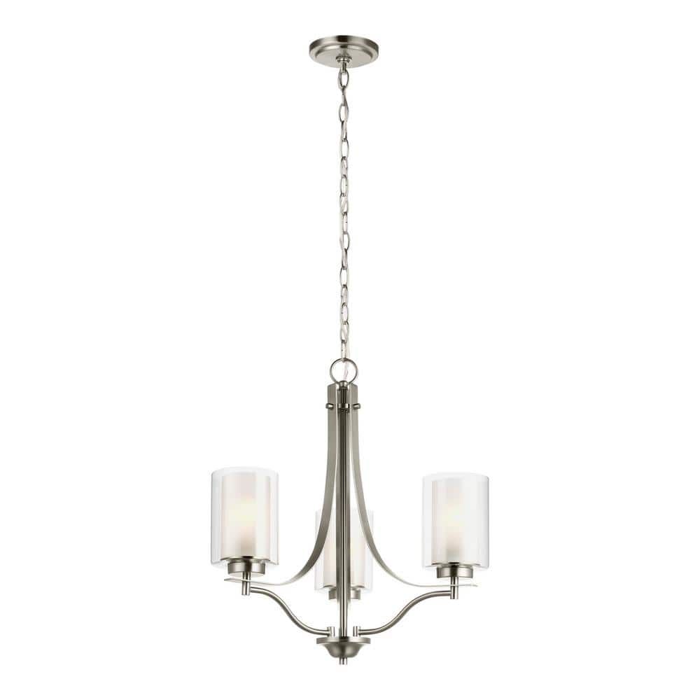 Elmwood Park Brushed Nickel 3-Light Chandelier with Satin Etched Glass