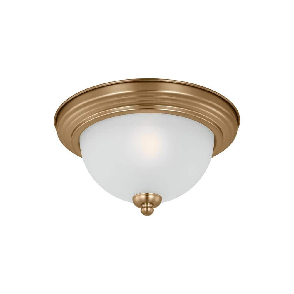 Satin Brass Geary 1-Light Flush Mount with Etched Glass Bowl