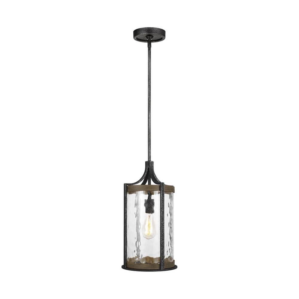 Angelo Distressed Weathered Oak and Slate Grey Metal Pendant Light