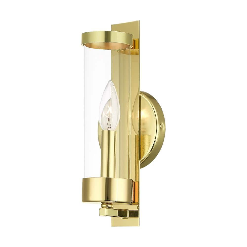 Modern Elegance 1-Light Polished Brass Sconce with Clear Glass