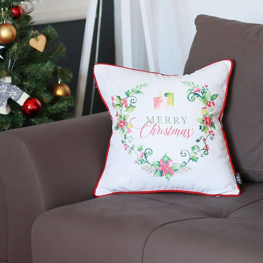 Festive White and Red Christmas Throw Pillow Cover 18x18