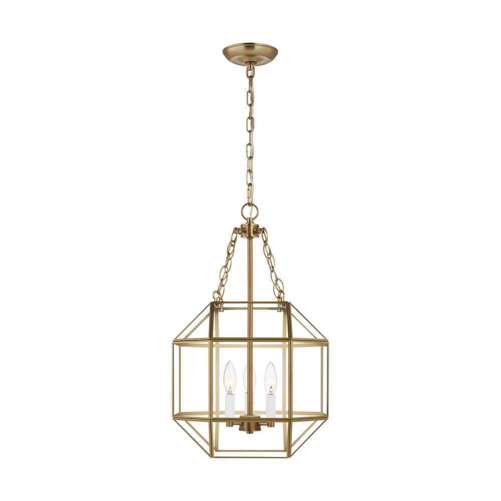 Satin Brass Geometric Pendant with Clear Glass Shade