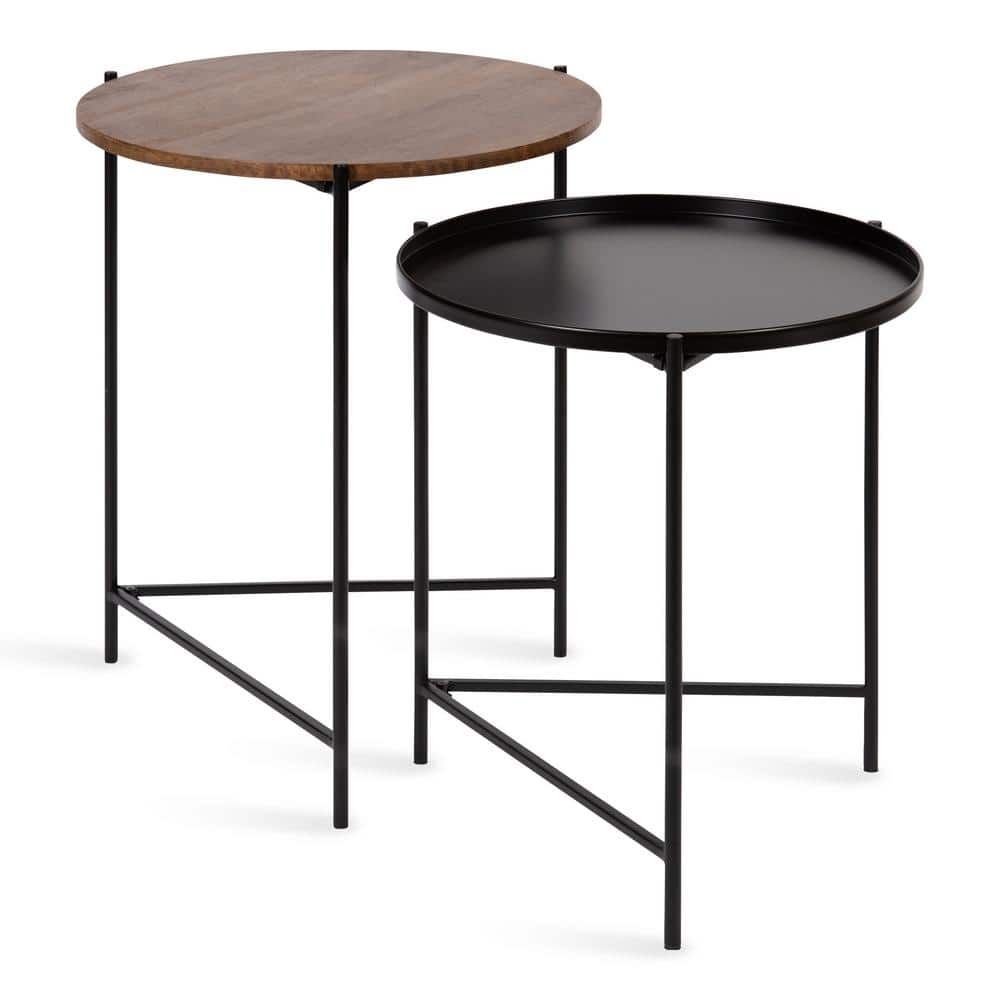 Ulani Modern Round Nesting Tables with Mango Wood and Metal Frame