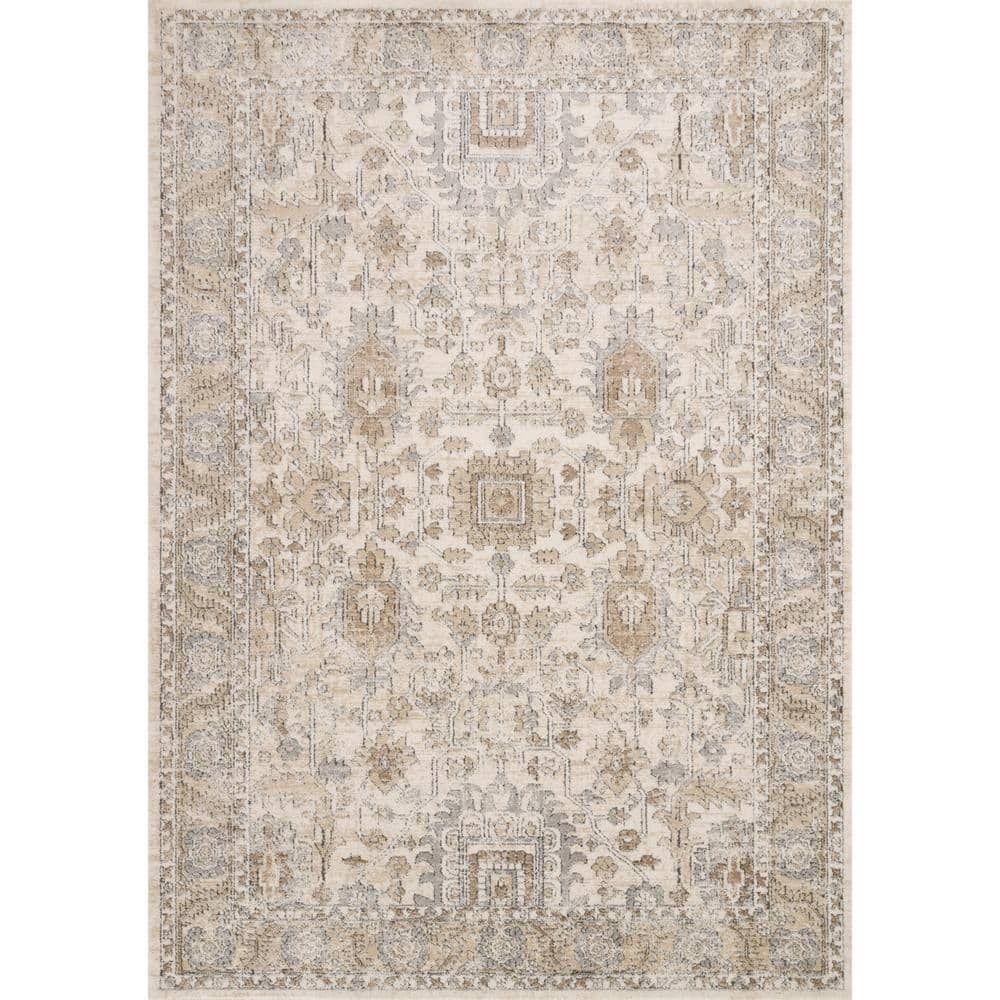 Ivory and Sand Rectangular Oriental Synthetic Area Rug