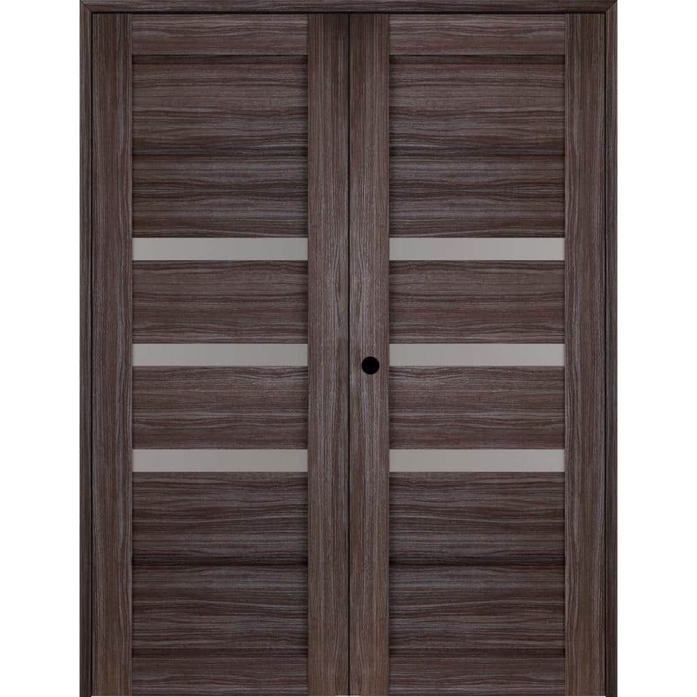 Gray Oak Composite Double Prehung French Door with Frosted Glass
