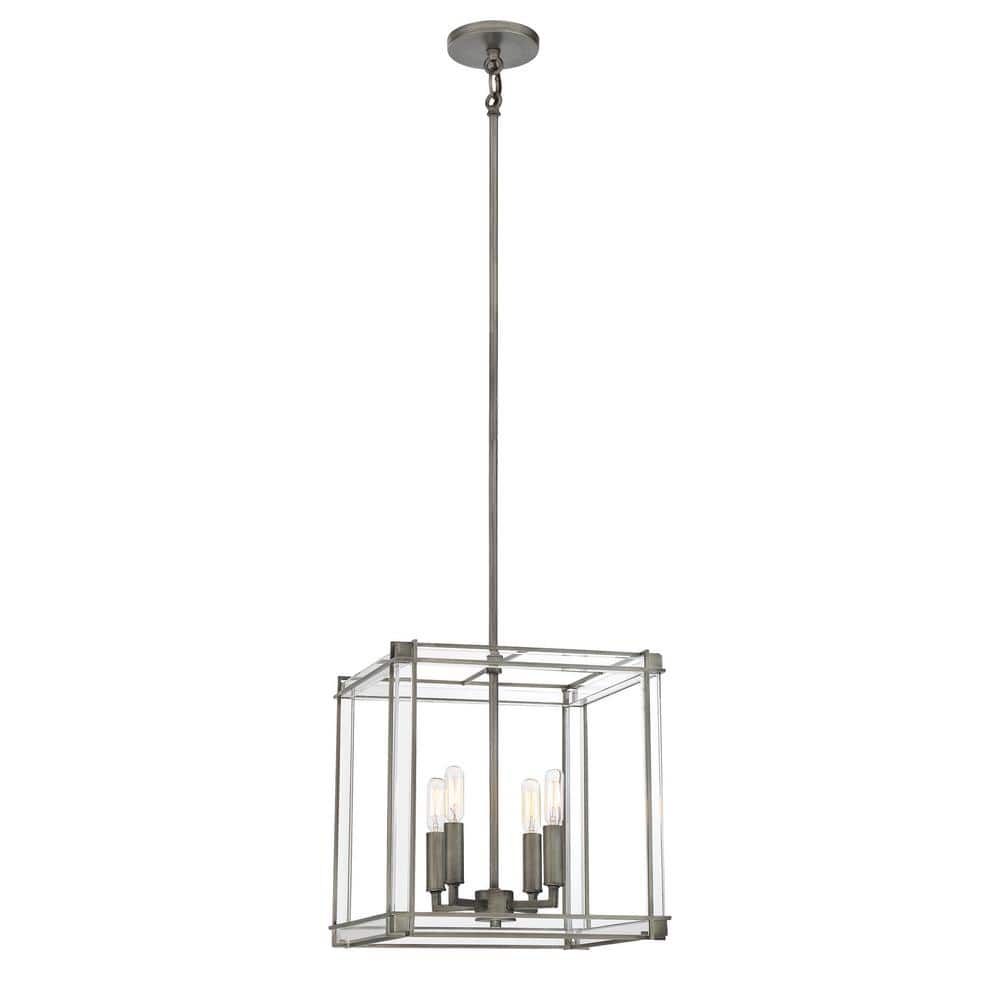 Langen Square Antique Nickel 4-Light Pendant with Clear Accents