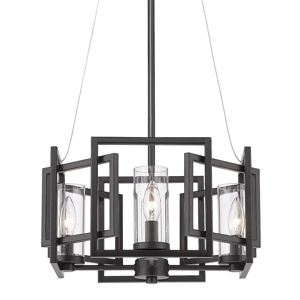 Matte Black 16'' Modern Intersecting Boxes Indoor/Outdoor Pendant with Clear Glass