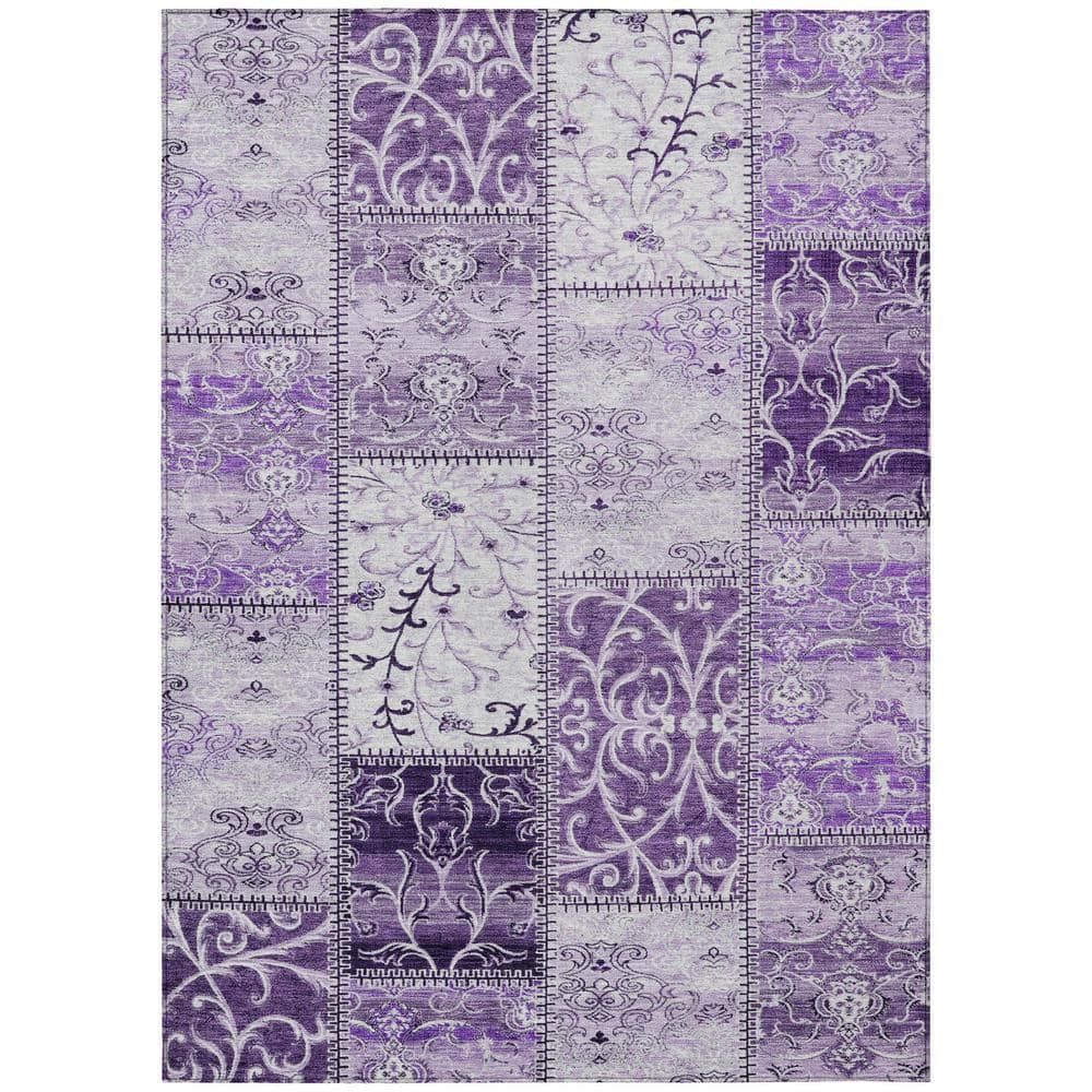 Purple Rectangular Machine-Washable Synthetic Area Rug