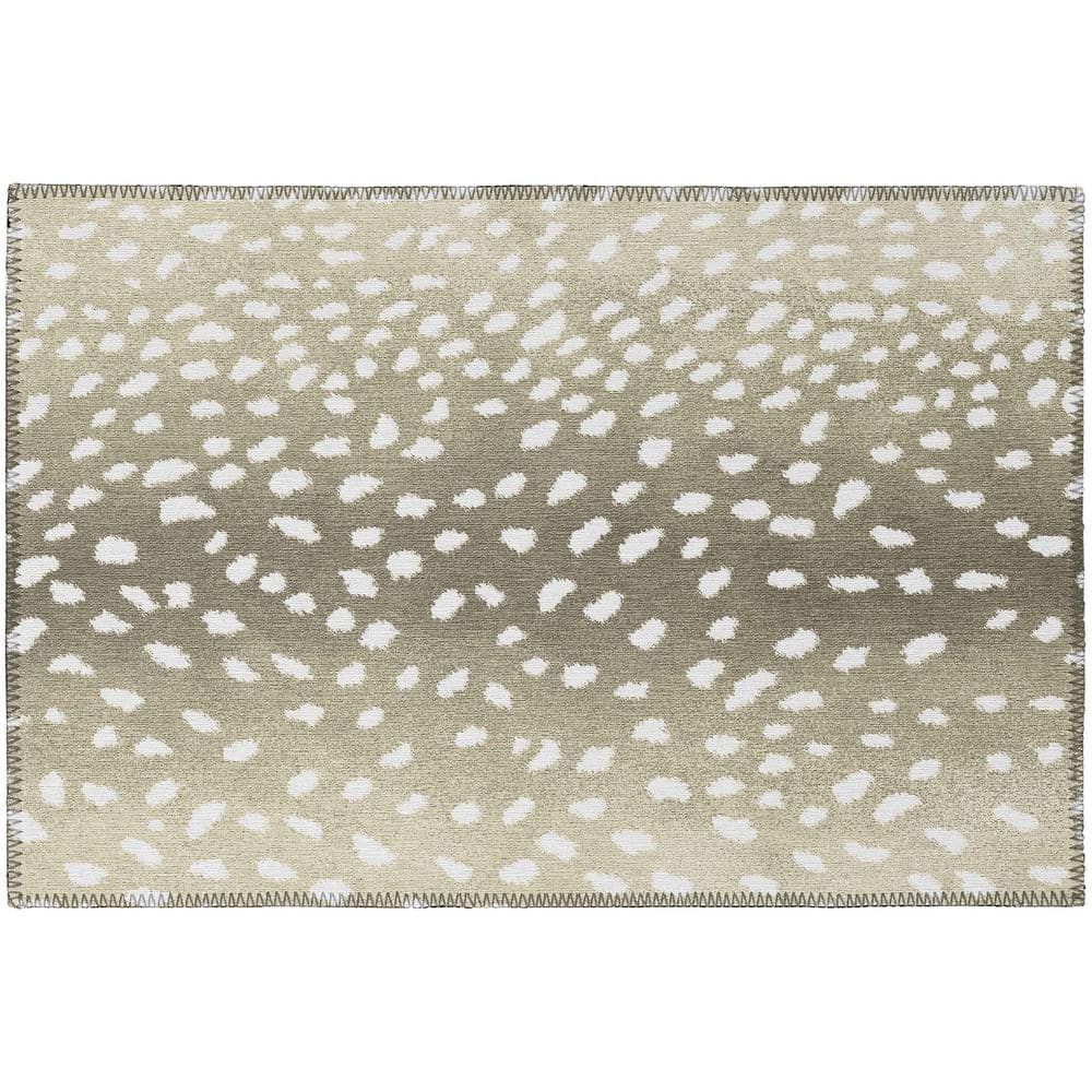 Beige Rectangular Chenille Non-Slip Washable Rug 1'8" x 2'6"