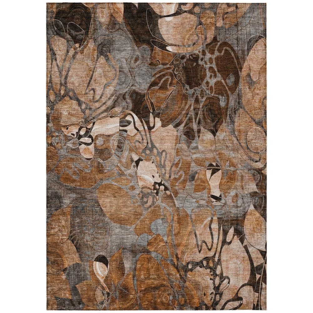 Paprika Floral Synthetic Washable Rectangular Rug 2'6" x 3'10"