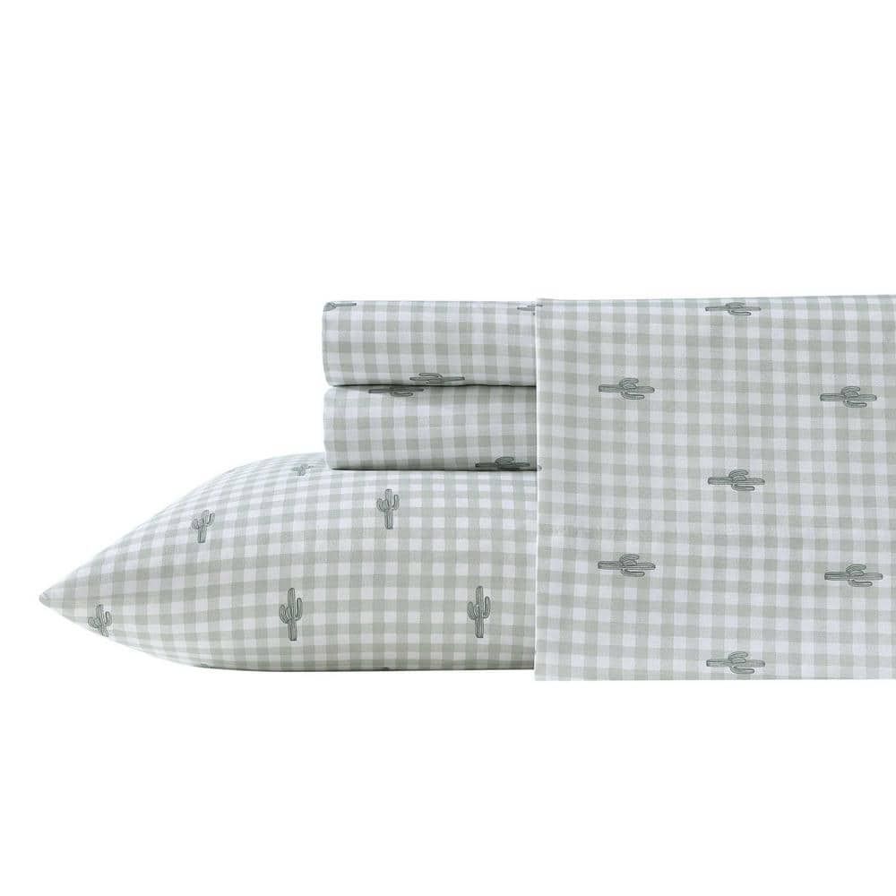 Green Plaid Cactus Twin Microfiber Bedding Set