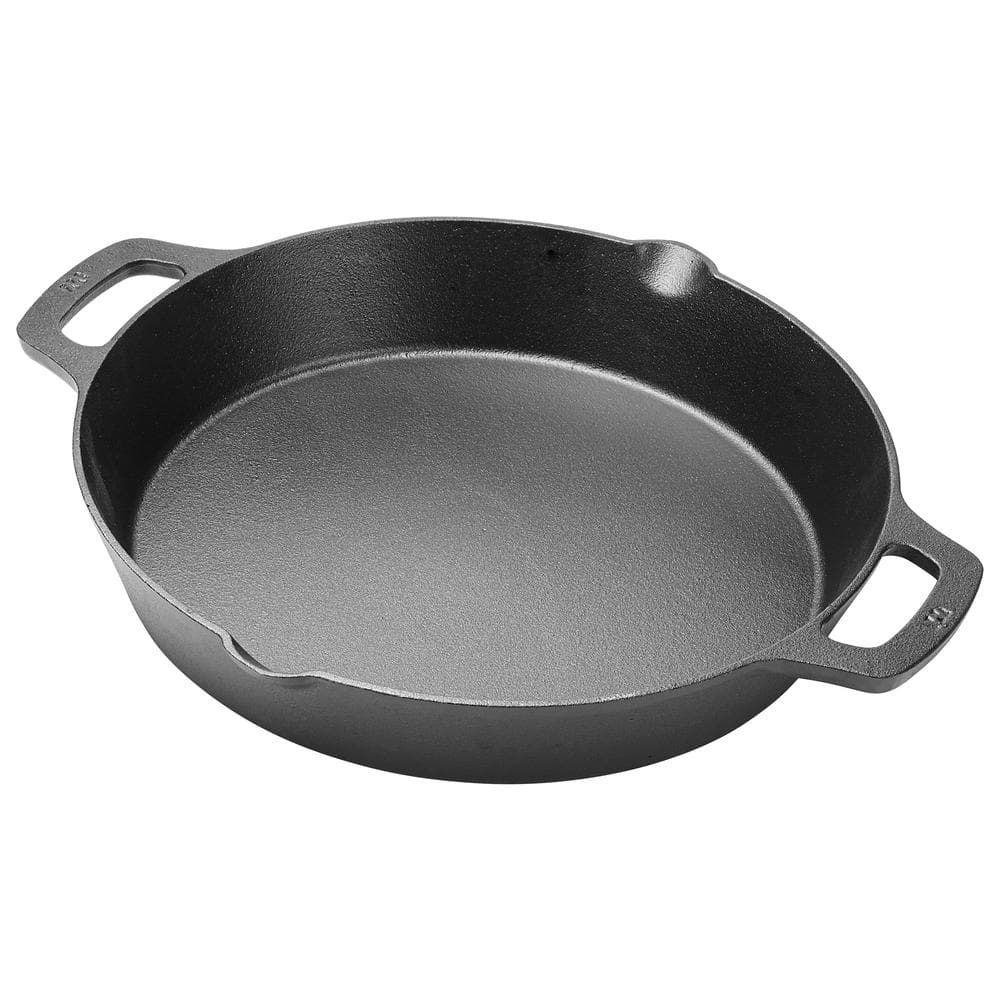 12-Inch Black Cast Iron Round Skillet with Loop Handles