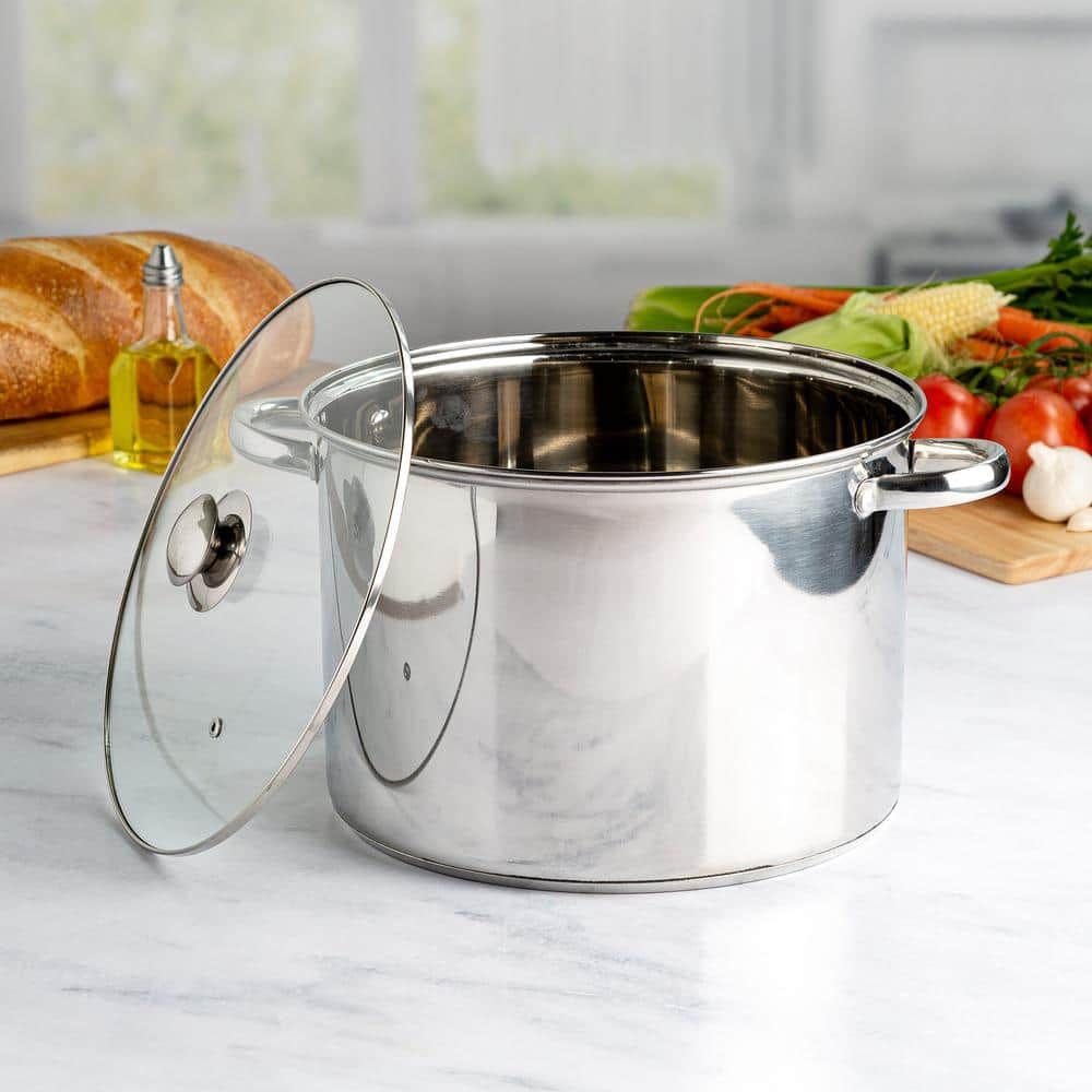 12-Quart Polished Stainless Steel Stock Pot with Lid