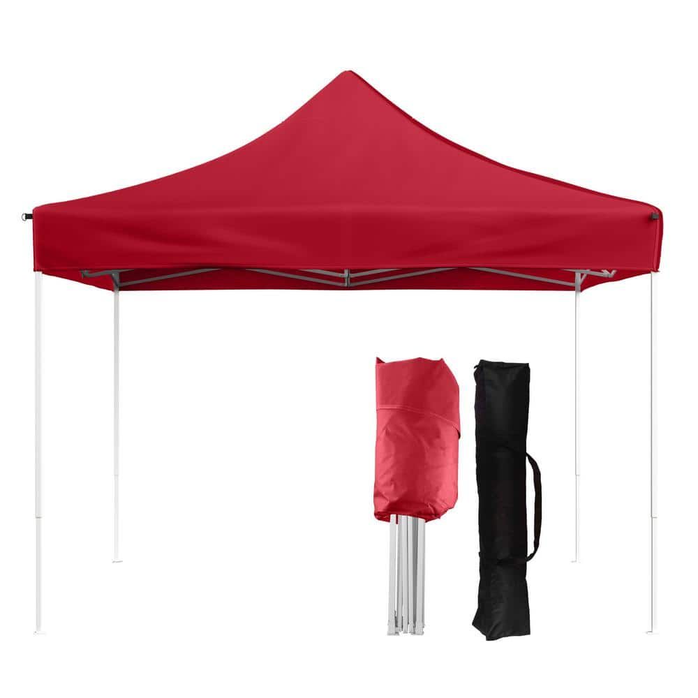 10 ft x 10 ft Red Steel Frame Pop Up Canopy Tent