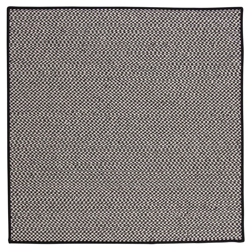Braided Black Houndstooth Tweed 10' Square Synthetic Rug