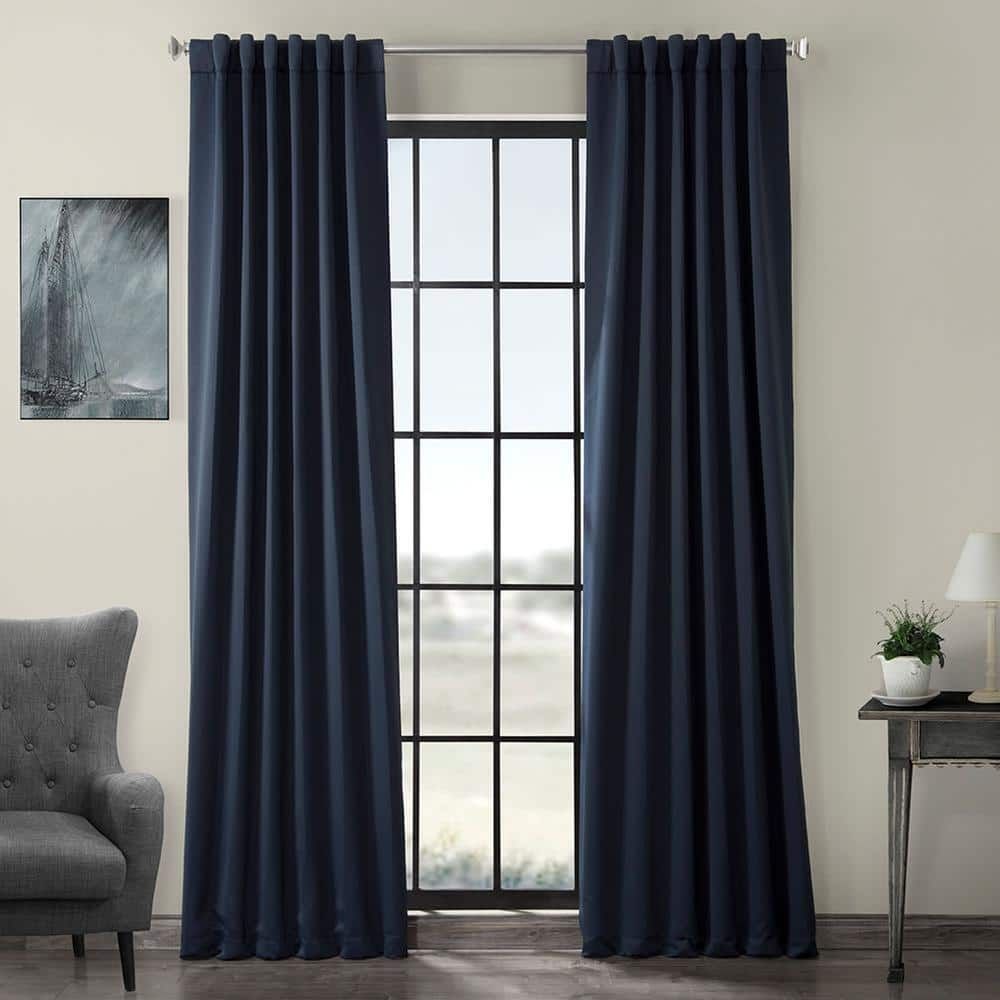 Navy Blue Cotton Polyester Blackout Pleated Drapes