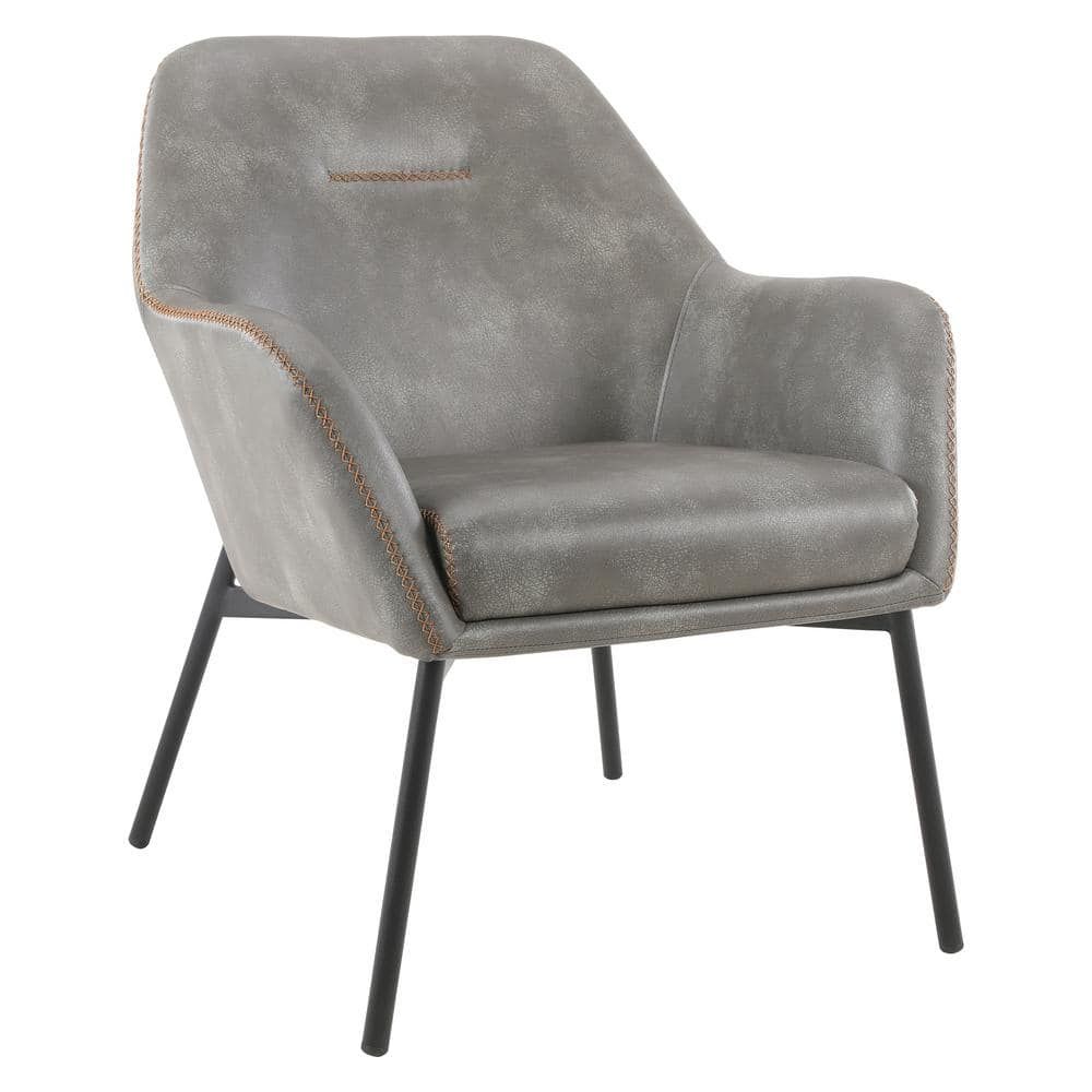 Gray Faux Leather Upholstered Arm Chair with Black Metal Legs