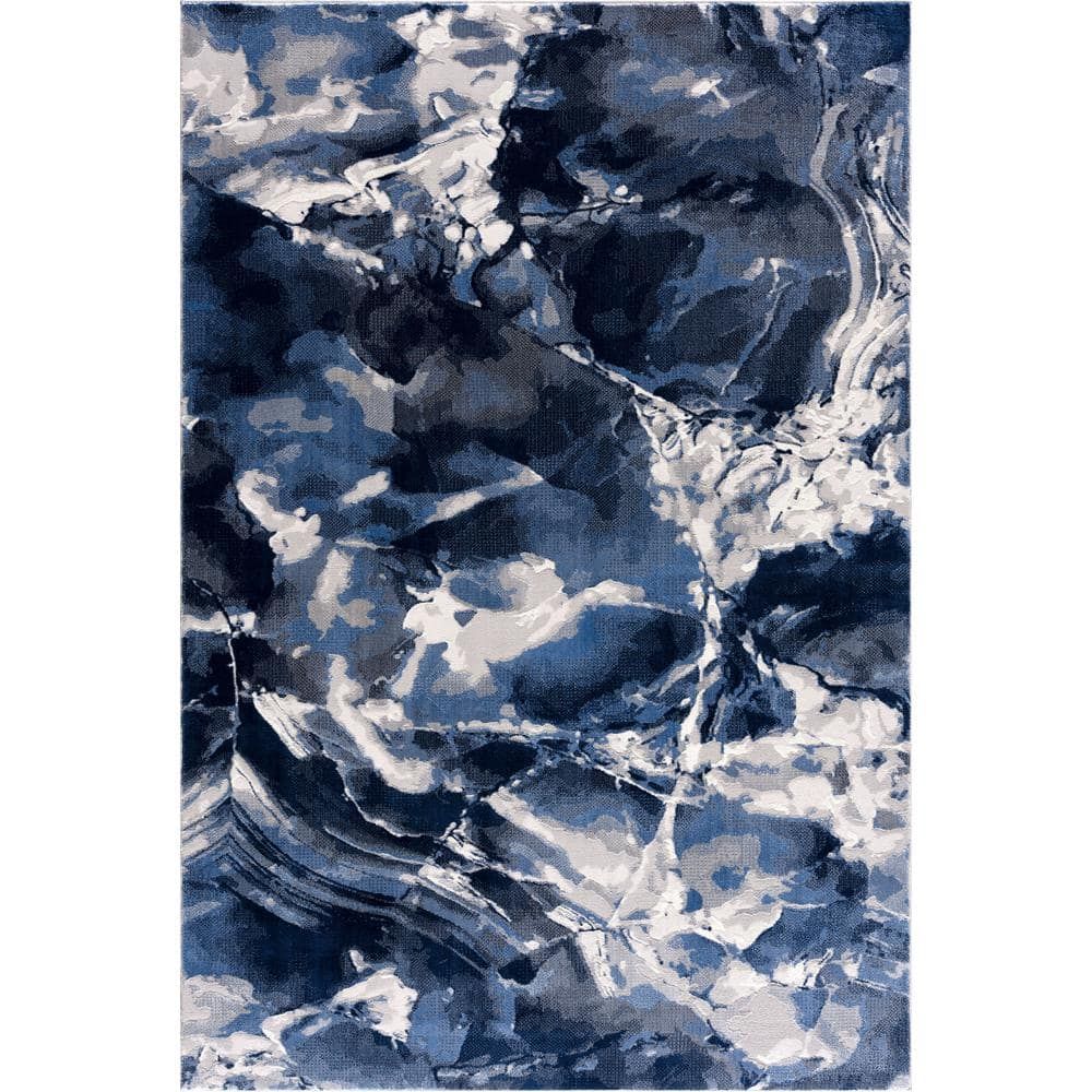 Blue and Gray Marble Design 4' x 6' Synthetic Area Rug