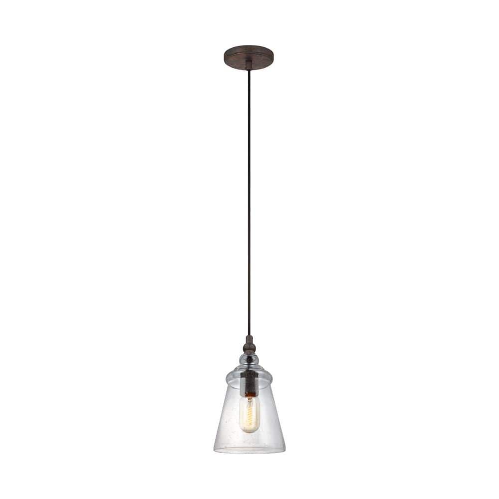Dark Weathered Iron Mini Pendant with Clear Seeded Glass Shade