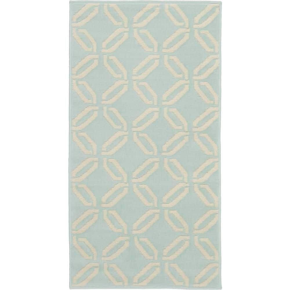 Green Trellis Synthetic Reversible 2' x 4' Area Rug