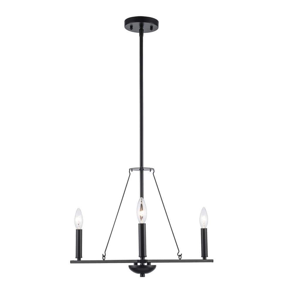 Black Metal 3-Light Candle Chandelier with Adjustable Height