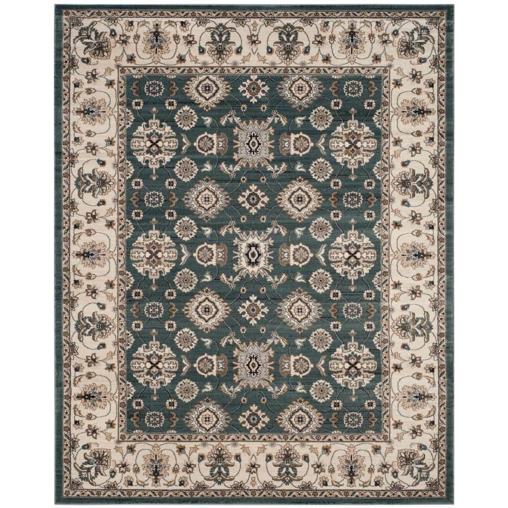 Teal and Cream 9' x 12' Floral Synthetic Area Rug