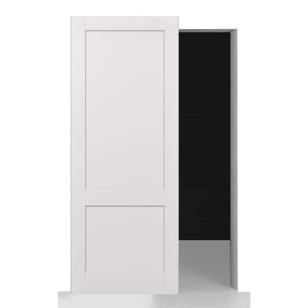 Snow White Composite Wood Sliding Barn Door Kit with Black Hardware