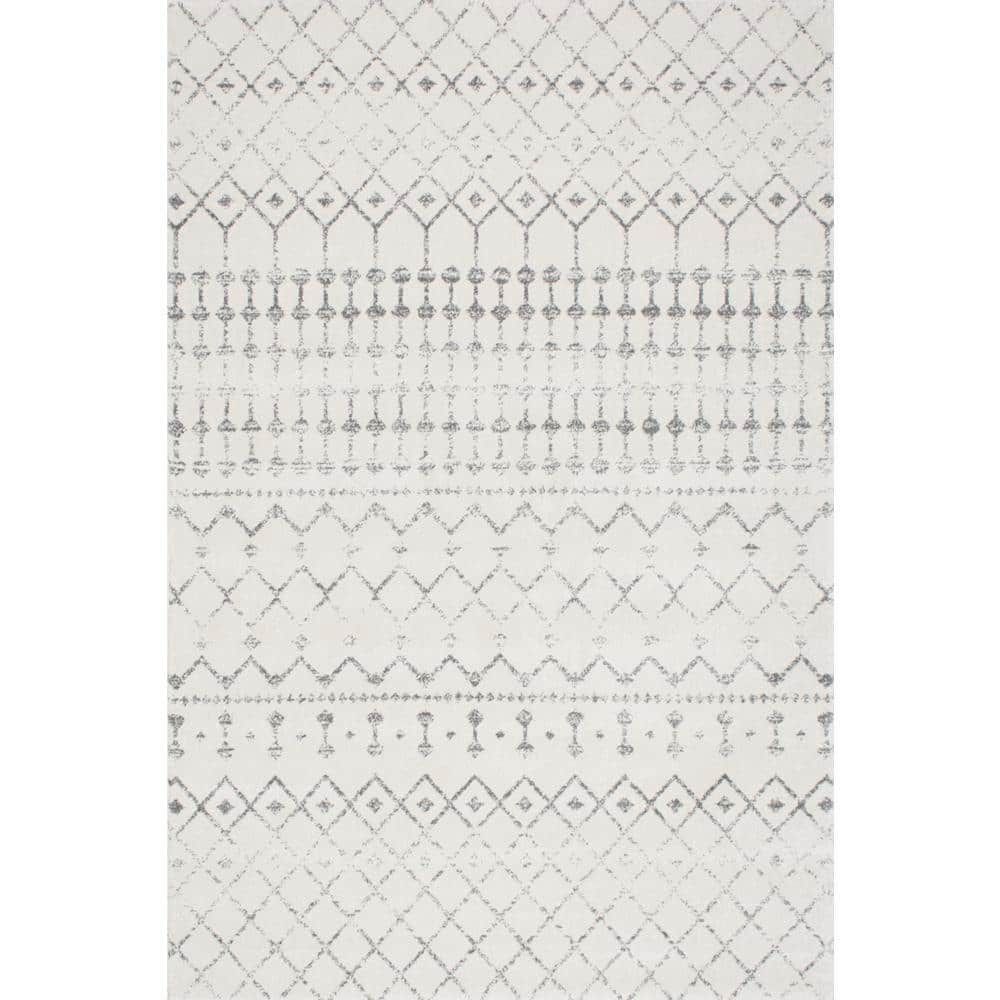 Sleek Gray Geometric Easy-Care Synthetic Area Rug