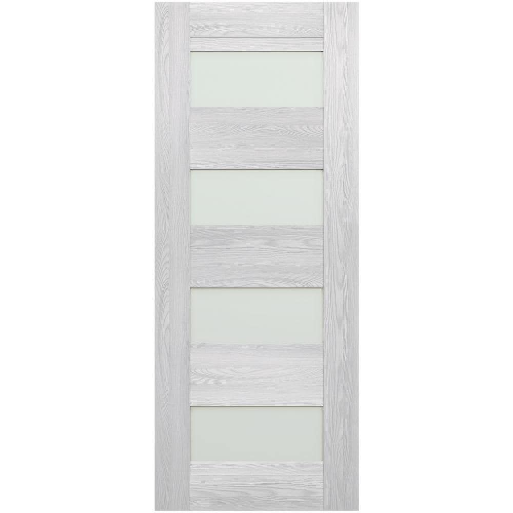 Ribeira Ash 95" Solid Composite Wood Door with Frosted Glass Panels