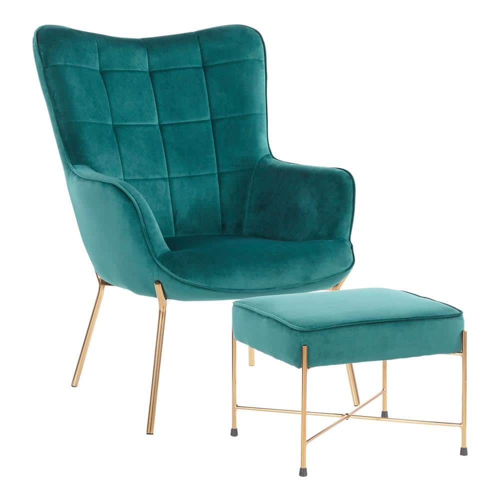 Izzy Contemporary Green Velvet and Gold Metal Arm Chair