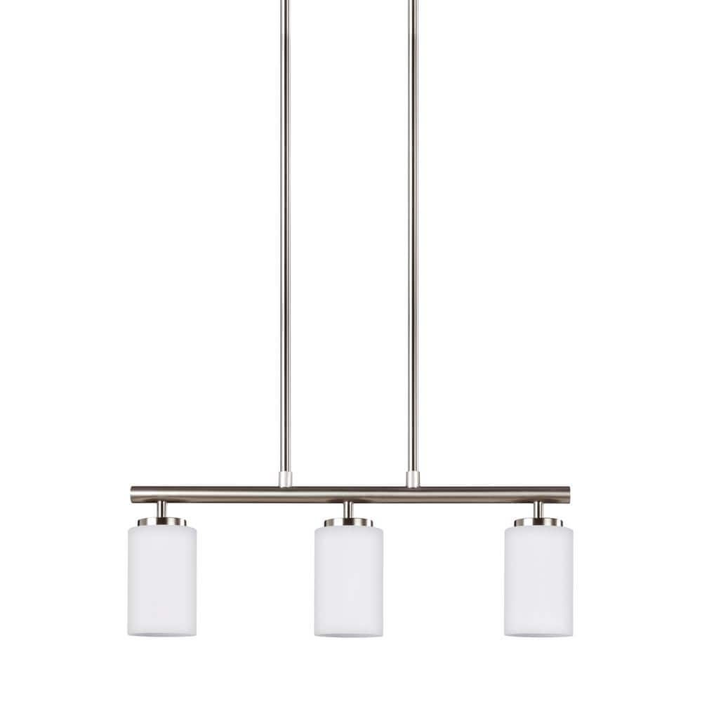 Brushed Nickel 3-Light LED Island Pendant with Glass Shade
