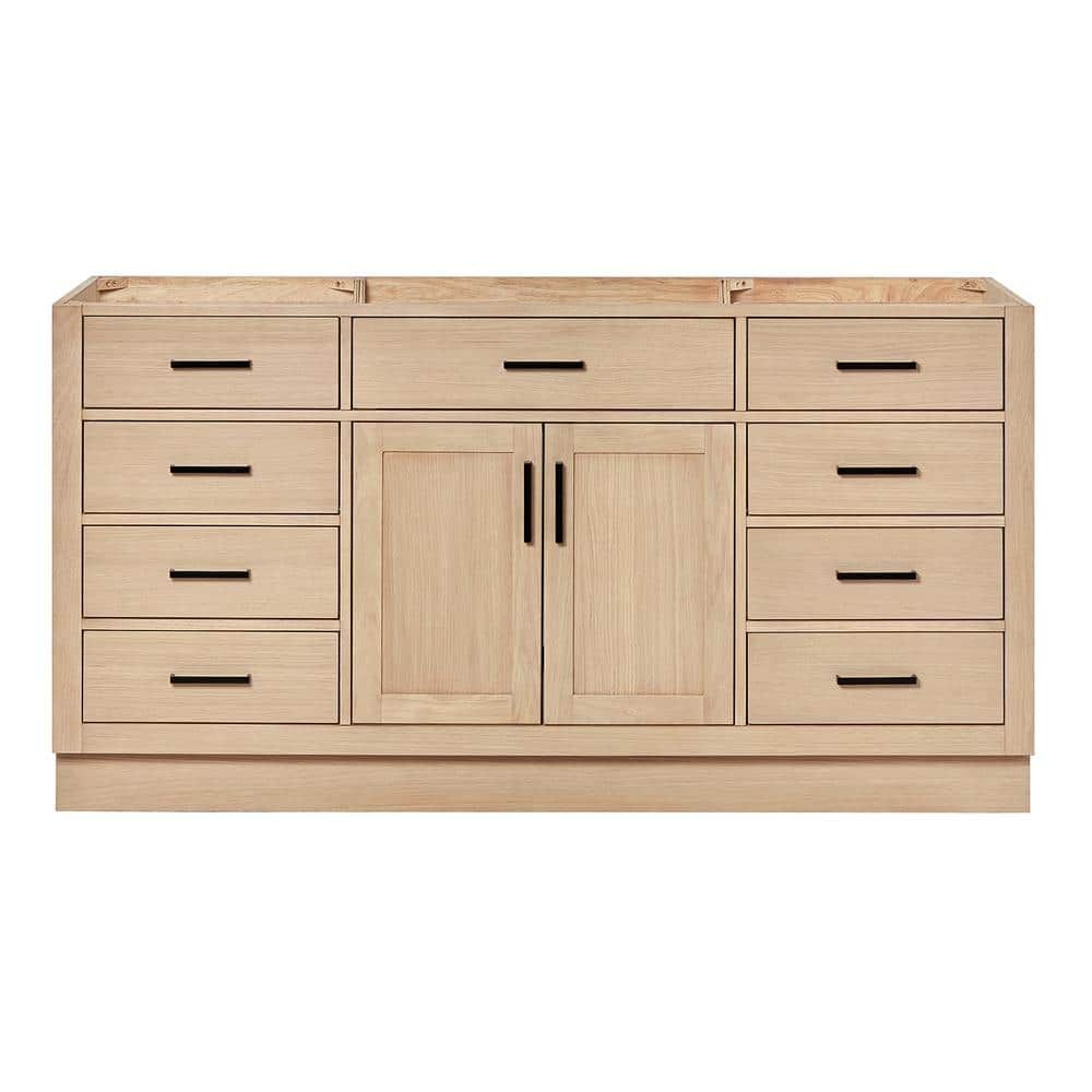 Hepburn 66" Medium Oak Freestanding Bathroom Vanity Base with Black Hardware