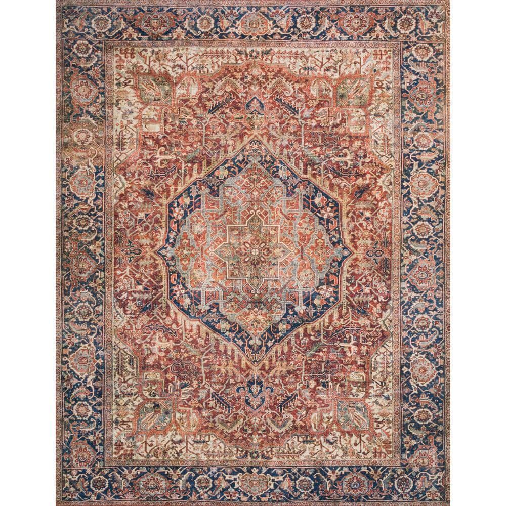Layla Red and Navy Rectangular Synthetic Area Rug