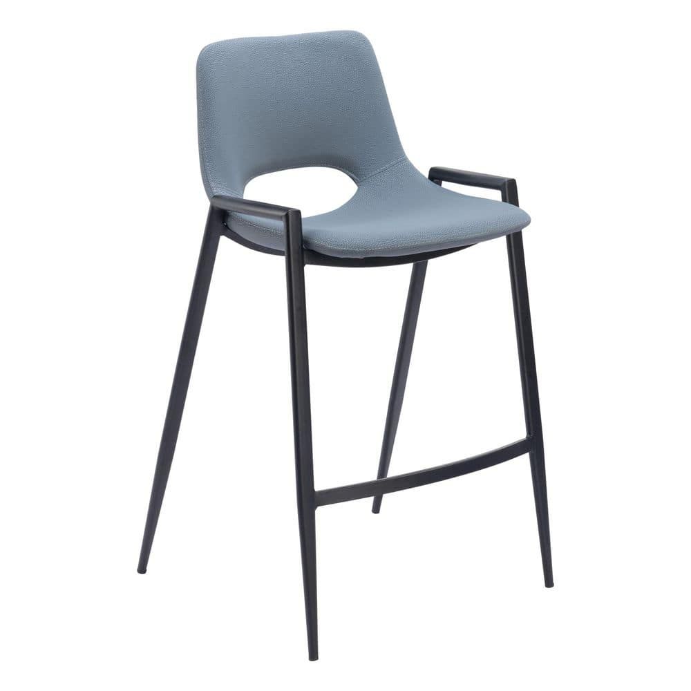 Desi Blue Faux Leather and Black Metal Counter Stool Set