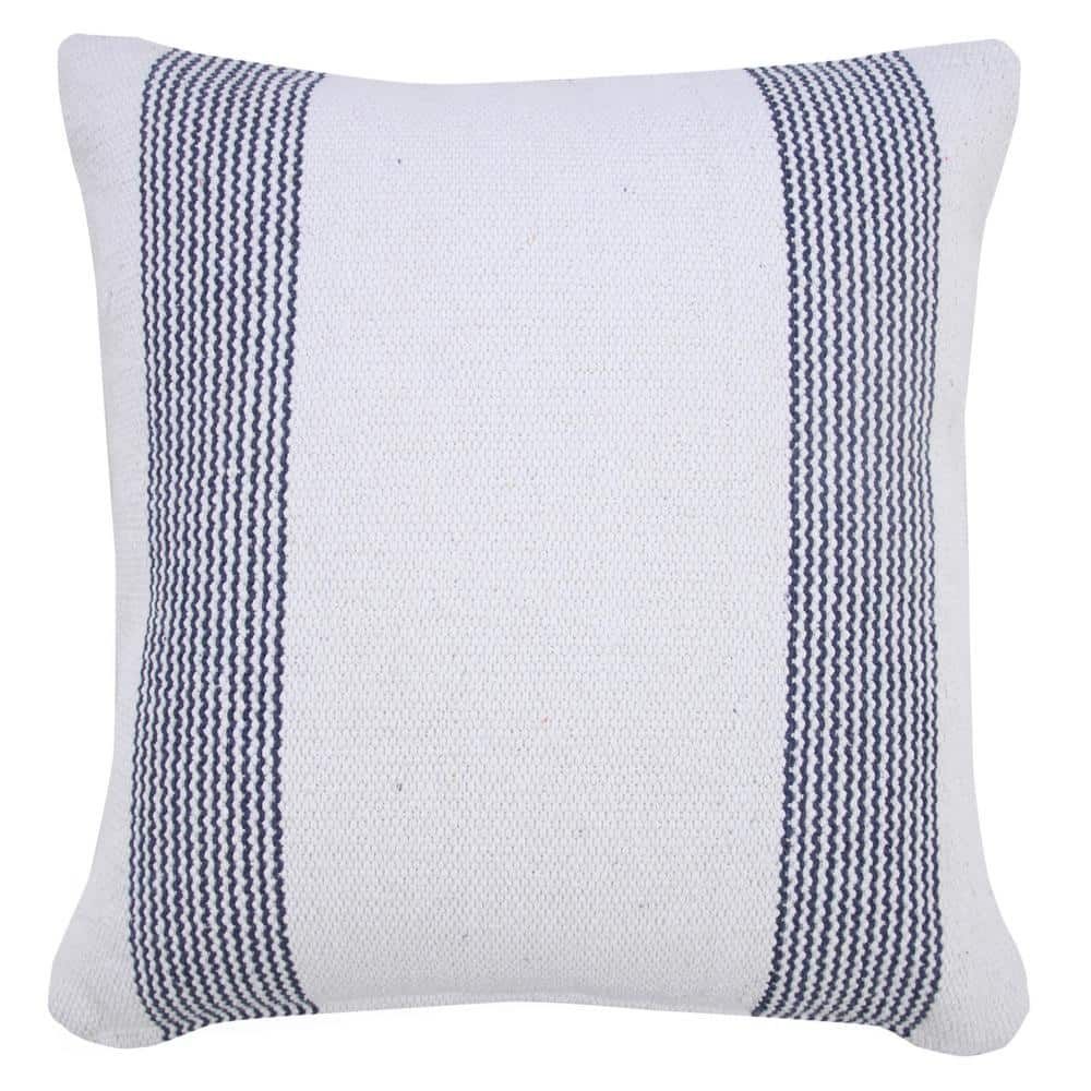 Balanced Pale Blue & White 20" Square Pinstripe Cotton Throw Pillow
