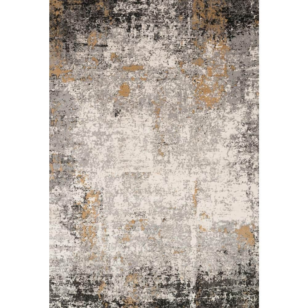 Granite and Gold Rectangular Abstract Area Rug, 6'7" x 9'2"