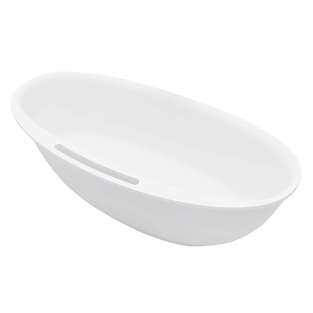 63 in. Matte White Solid Surface Freestanding Soaking Bathtub