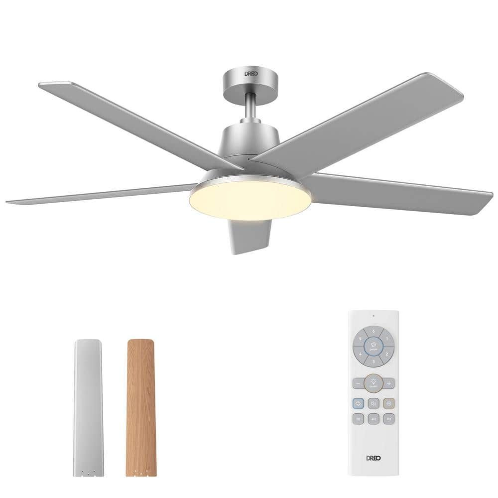 Silver and Wood 52-Inch Ceiling Fan with LED Light and Remote