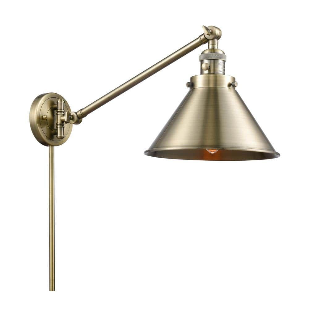 Franklin Restoration Antique Brass Dimmable Swing Arm Wall Lamp