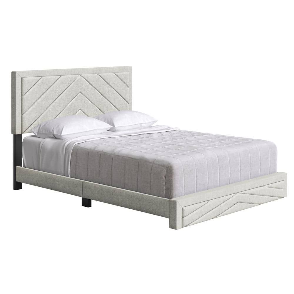 Barcelona King Beige Linen Upholstered Platform Bed with Birch Slats