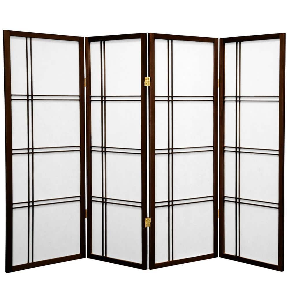 Walnut 4-Panel Double Cross Shoji Room Divider