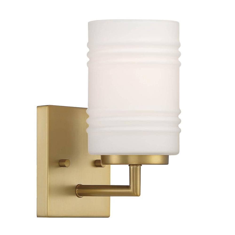 Leavenworth Brushed Gold Dimmable Wall Sconce with Opal Glass Shade