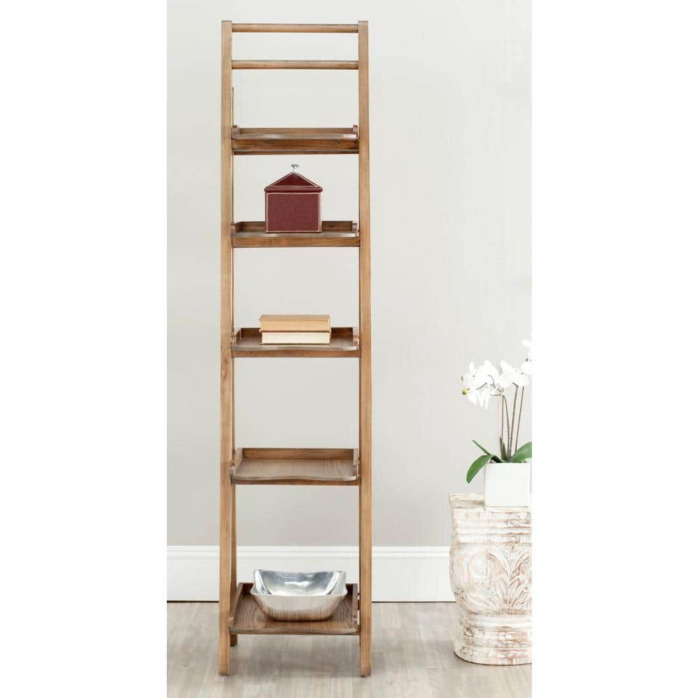 Transitional Oak Wood Ladder Etagere, 71" Tall, Brown