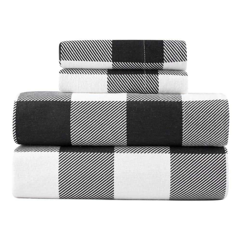 Twin Black and White Turkish Cotton Flannel Sheet Set