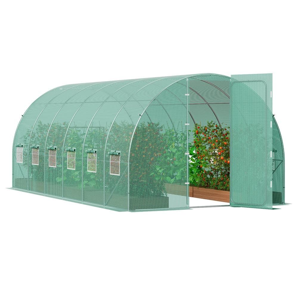 Large Green PE Walk-In Tunnel Greenhouse with Galvanized Steel Frame