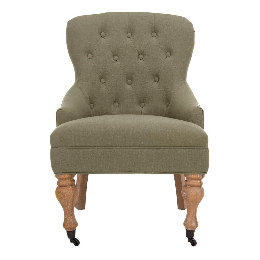 Petite Granite Grey Linen Upholstered Arm Chair with White Wash Birch Legs