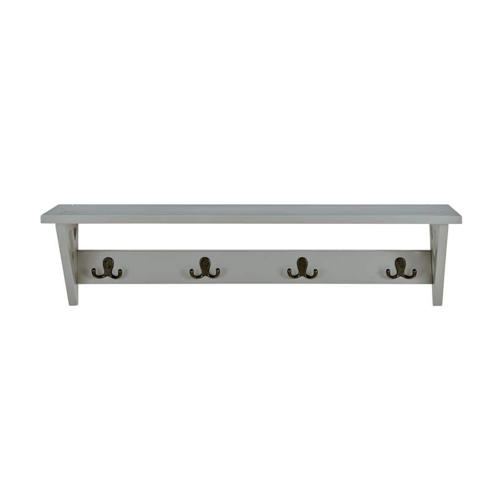 Gray Wood and Metal Coat Hook Shelf with Double Hooks